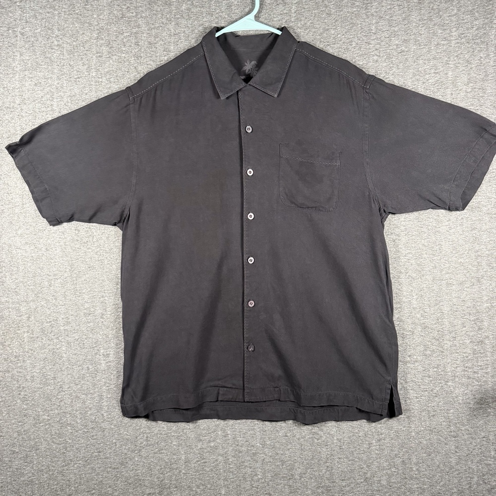 Tommy Bahama Shirt Mens L Black Silk Camp Short Sleeve Button Up Casual